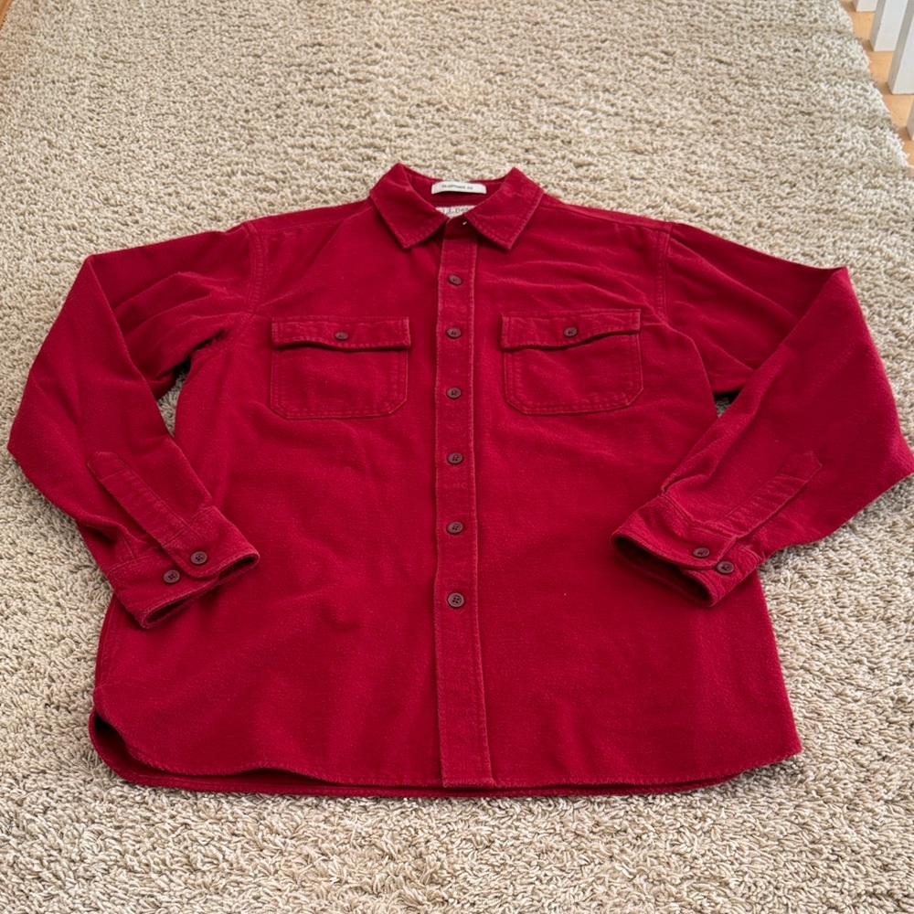 Vintage LL Bean Thick Flannel Traditional Fit Red 100% Cotton Shirt, sz M